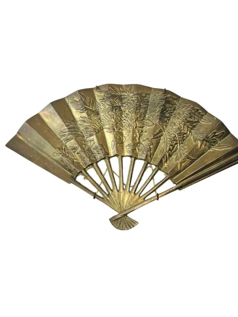 MCM vintage Solid Brass Phoenix & Floral Asian Theme Decorative Fan